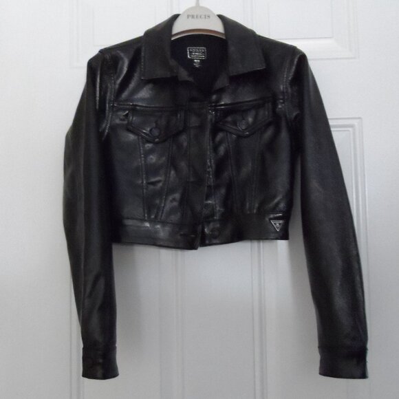 Guess Petra Cropped Faux-Leather Jacket- NEW - Picture 12 of 13